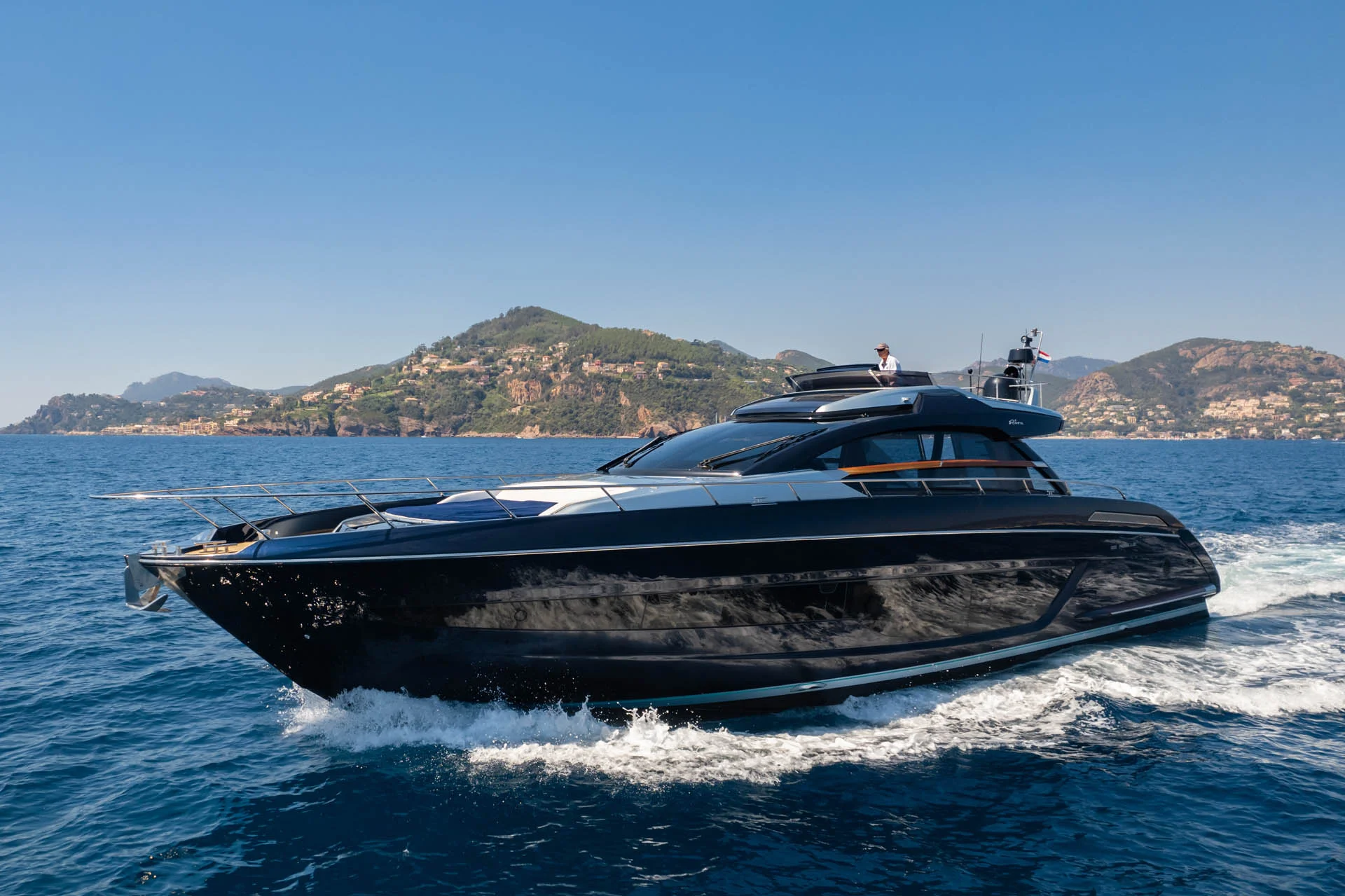 BLUE SHARK yacht cruising at high speed off Sardinia.