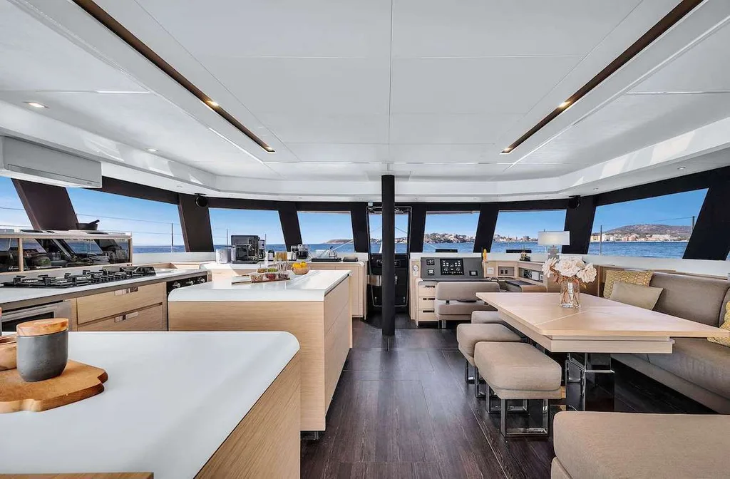 NEOW main salon with seating and dining area