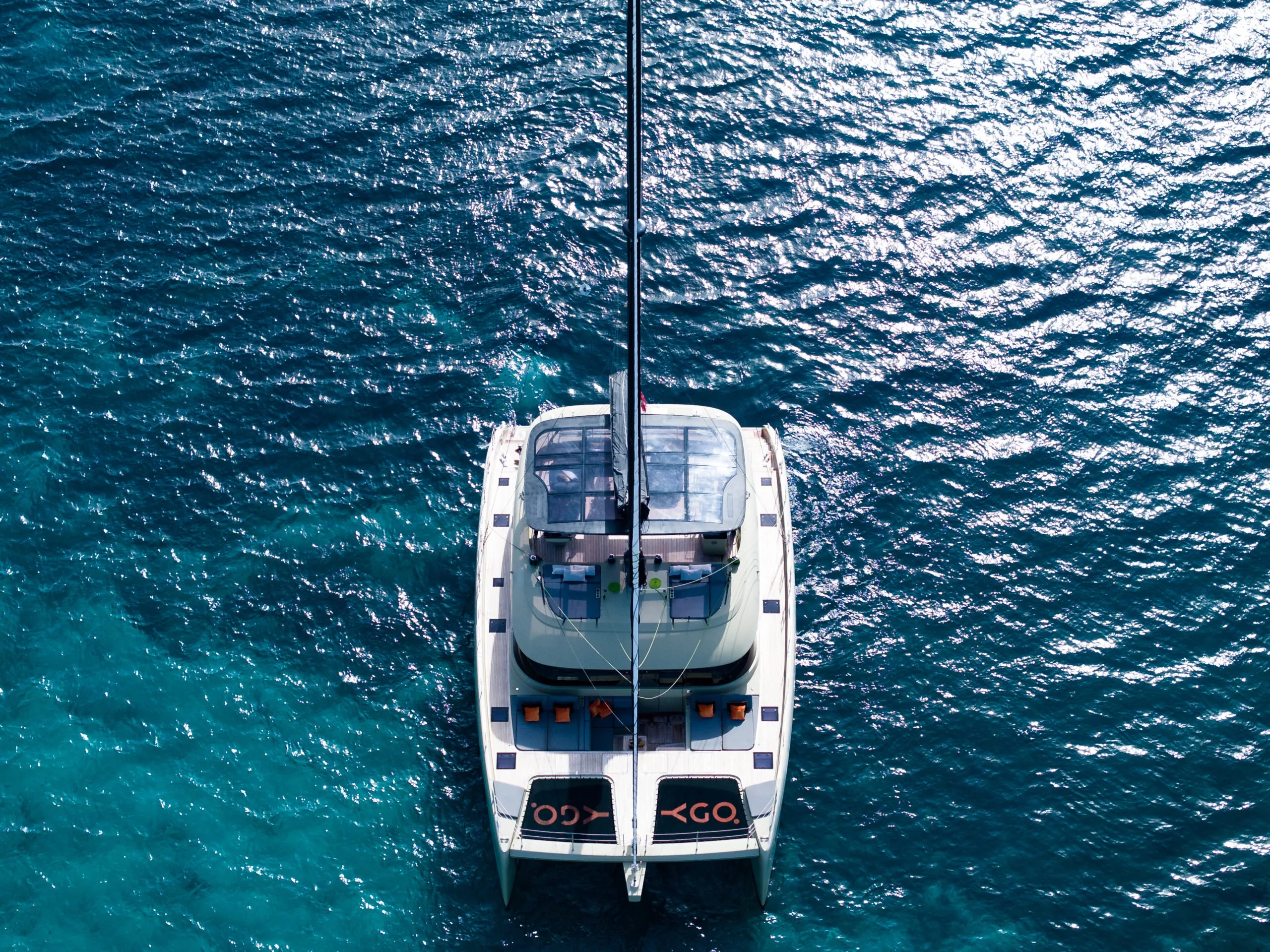 Aerial top-down view of Sunreef 60 YGO.