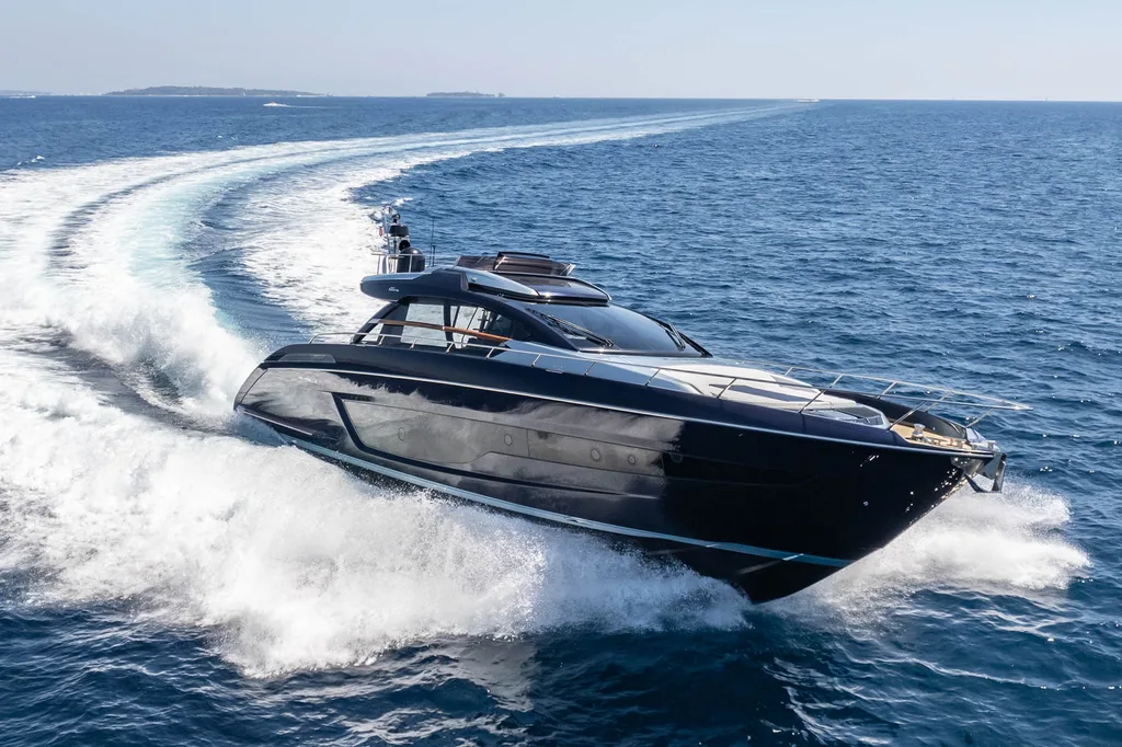 BLUE SHARK yacht cruising at high speed in Sardinia.