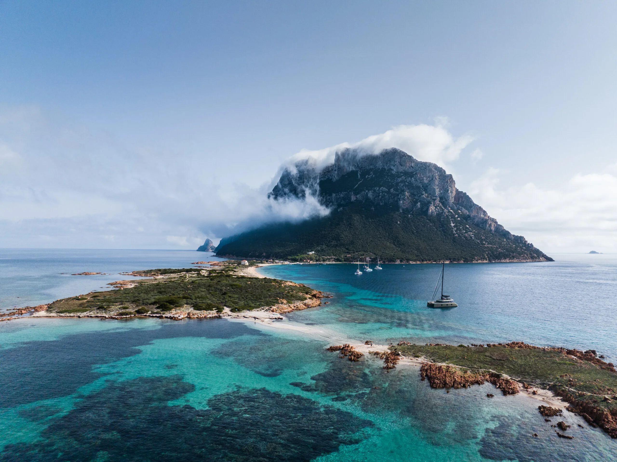 Aerial view of isola tavolara in Sardinia
