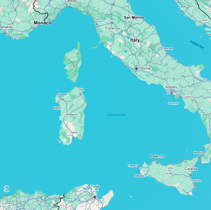 Map: CORSICA &amp; SARDINIA