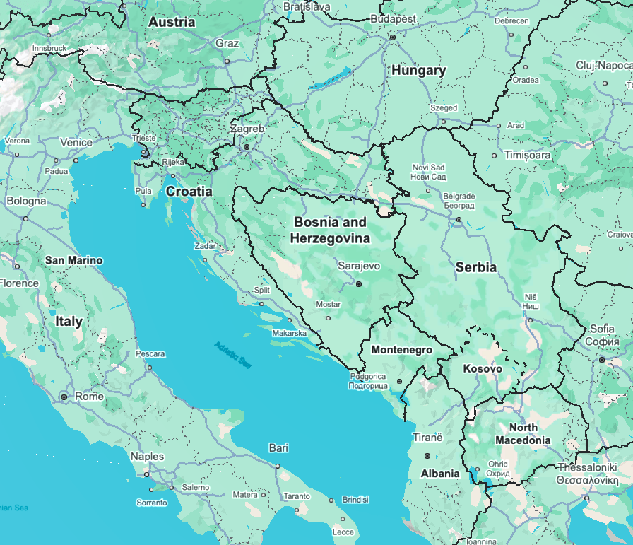 Map: CROATIA &amp; MONTENEGRO