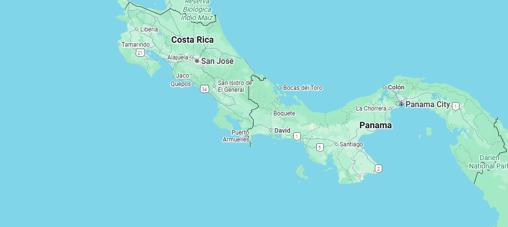 Map: PANAMA &amp; COSTA RICA